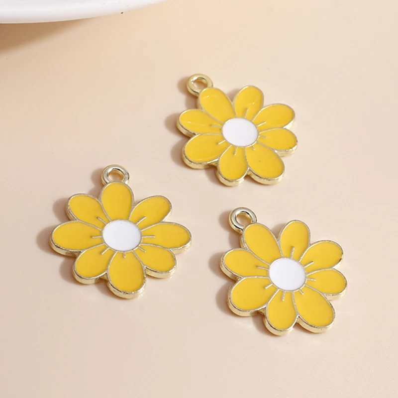 Enamel Daisy Flower Charms 10pcs 19*21 for Necklaces Pendants Earrings DIY Colorful Mini Charms Handmade Jewelry Finding Making jewelry charms,enamel charms,fashion jewelry accessories,alloy enamel charms