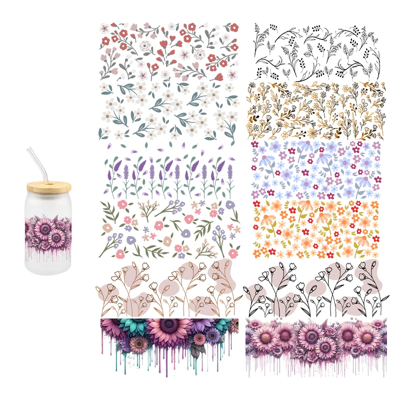 3D Flower Cartoon Design UV DTF Sticker for 16oz Cup Wrap Transfer Sticker Label DIY Self Waterproof