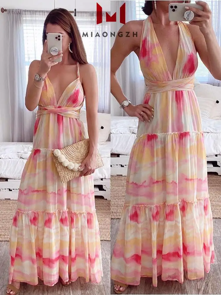 

Summer Beach Outfits For Women Dress Color Printi Sexy Backless Sleeveless Holiday Women's Casual Dresses New Female Clothing 23