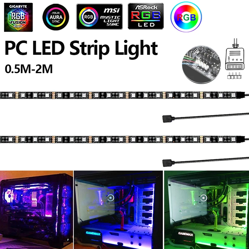 RGB Gaming LED Strip Lights Kit PC Case Lighting Gamer Mid Tower Aura Sync  2pcs