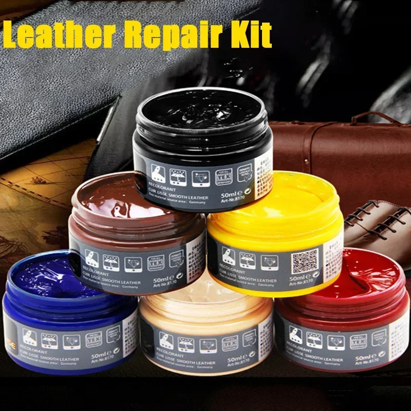 Leather Repair Kit 50ML Car Seat Care Liquid Leather Skin Refurbish Repair Tool For Shoes Auto Seat Sofa Coats Holes Scratch Crack 20 Colors