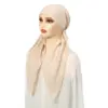 Solid Color Muslim Hijab Pre-Tied Turban Hat Women Long Tail Bonnet Chemo Cap Hair Loss Head Scarf Wrap Beanies Turbante Mujer 2