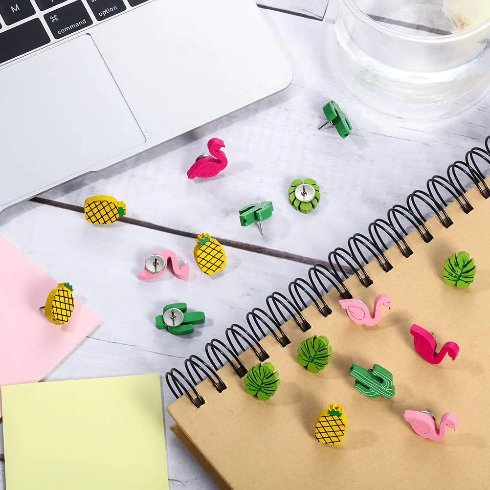 30Pcs 장 압정 사무실 홈 학교 사진 벽지도 게시판 고정용 나무 선인장 야자수 잎 모양 압정