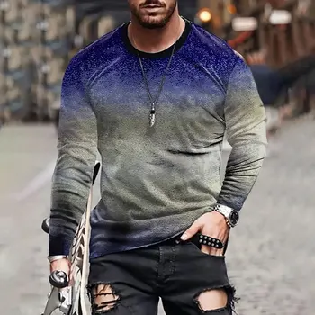 Primavera e autunno Nuovo girocollo a maniche lunghe T-shirt da uomo Street Daily Casual Allentato Top T-shirt sfumata di moda da uomo 1