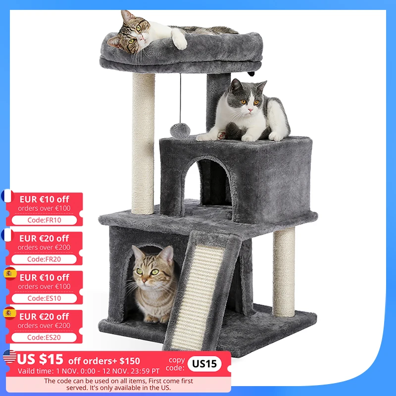 Cat Tree Luxury Cat Towers with Double Condos Spacious Perch Cat