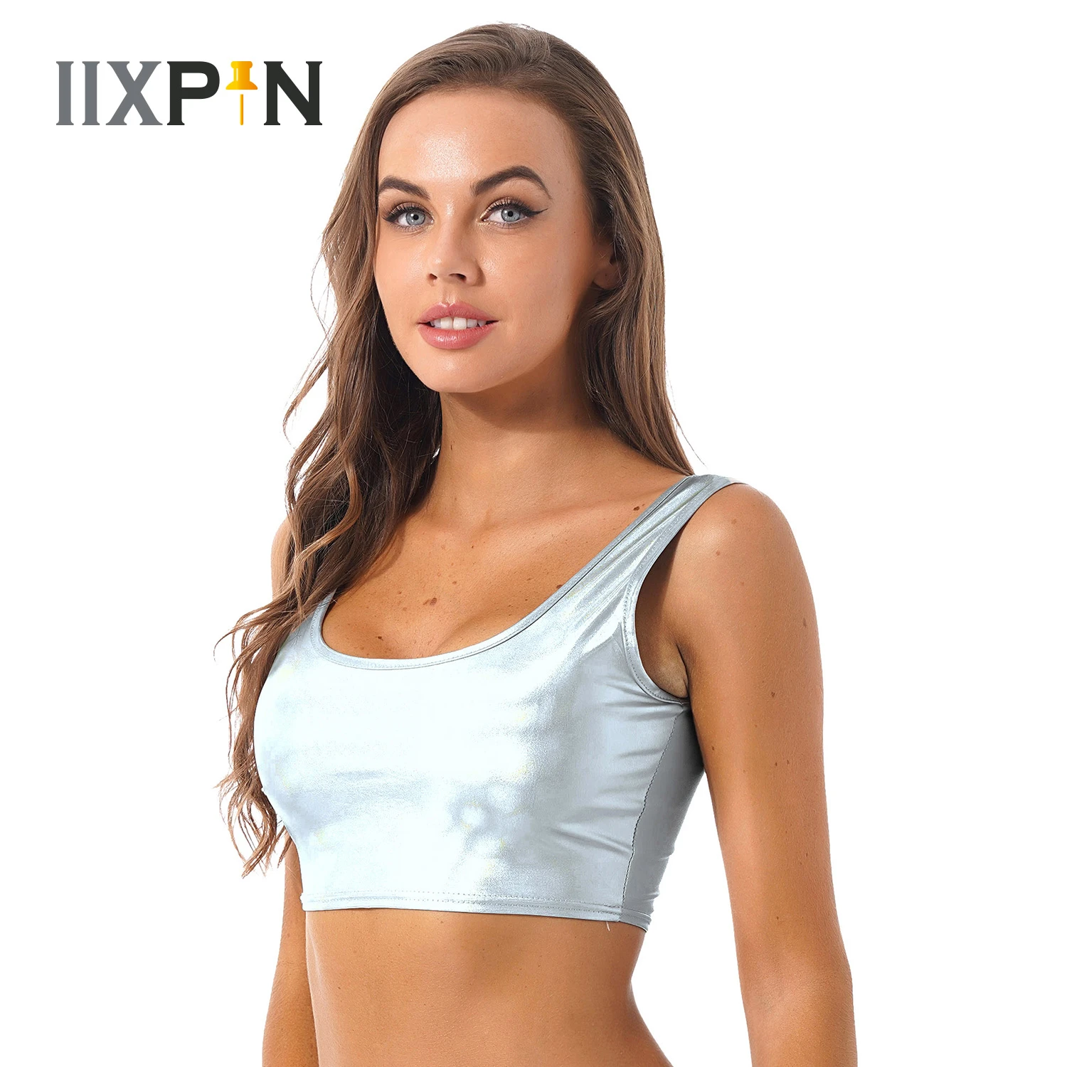 Elenint Women's V-Neck Sparkle Sequin Crop Top - Adjustable Strap Tube Top For Festival, Rave, Party (S-XL Sizing) - View #6