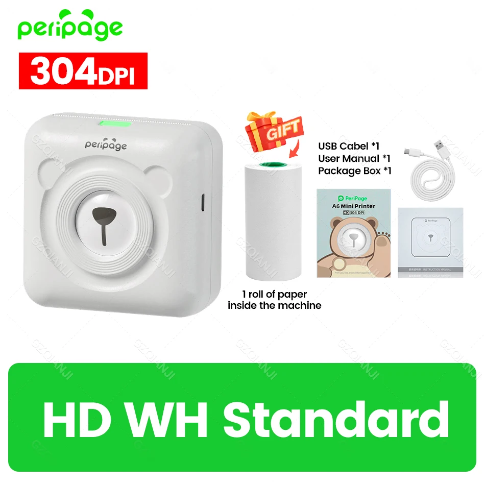 7 кольорів Peripage A6 304 точок на дюйм Міні-фотопринтер Нотатки Наклейка Машина для друку етикеток Портативний бездротовий принтер Bluetooth Маркер