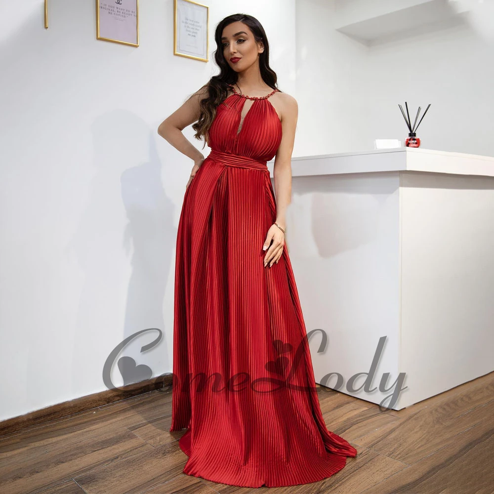 

Comelody Charming O Neck Evening Dresses for Women Sleeveless Belt Rhinestones Tiered Ruched Vestidos de Noche Customized