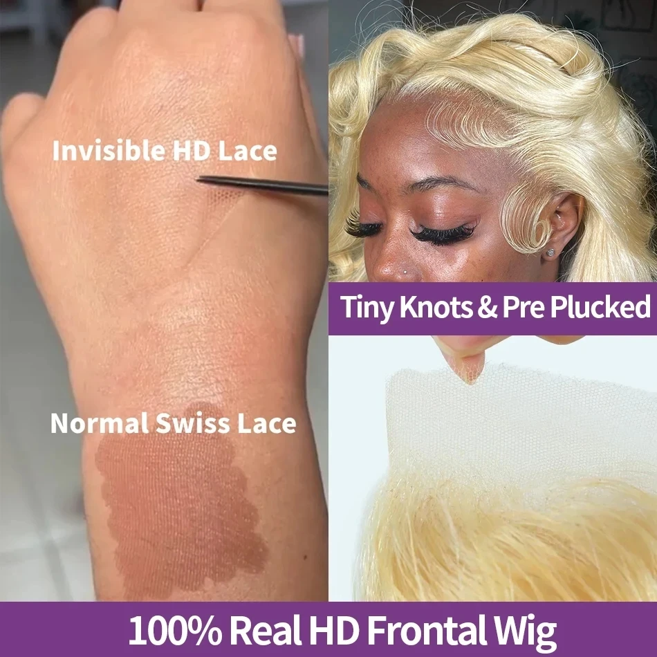 613 13x6 Lace Front Wigs Human Hair 100% Body Wave Blonde Lace Frontal Wigs 220 Density 40 Inch Natural Hairline With Baby Hair 3