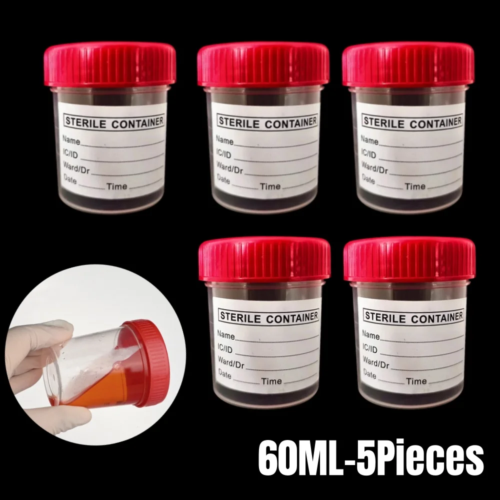 5pcs Urine Collection Sample Cup Specimen Bottle Container 60ML Plastic Cup Container for Use Disposable Urine