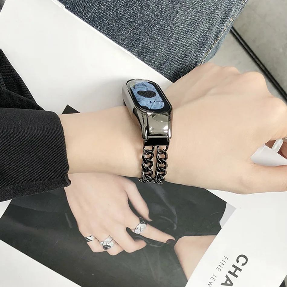 Para Xiaomi Mi Band 8 Correa de reloj de metal con diamantes de corazón a  corazón (