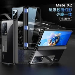 Luxury Plating Magnetic Hinge Shockproof Stand Clear Case for Huawei Mate X2 (Black)