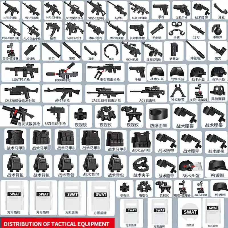 Police Soldiers Guns Classic Military Base Weapons House Armory SWAT Building Blocks MOC Bricks Model Toys for Christmas Gifts