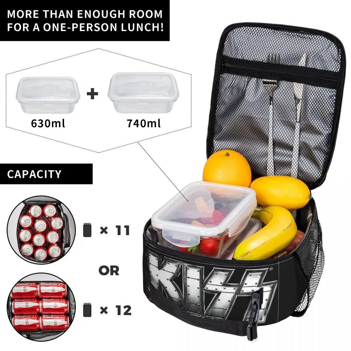 Kiss Heavy Metal Insulated Lunch Bags Thermal Lunch Container Rock Brand Large Box Tote Girl Boy College Travel