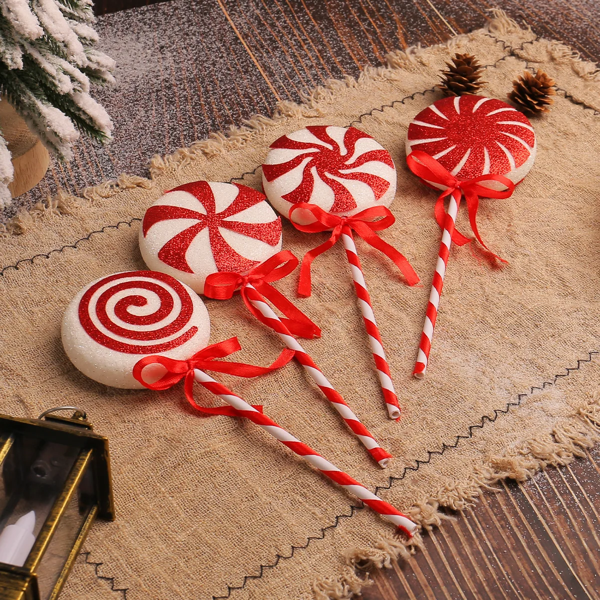 DIY Christmas Tree Lollipop Pendants Christmas Hanging Decoration Simulation Glittery Candy Cane New Year Navidad Party Decor