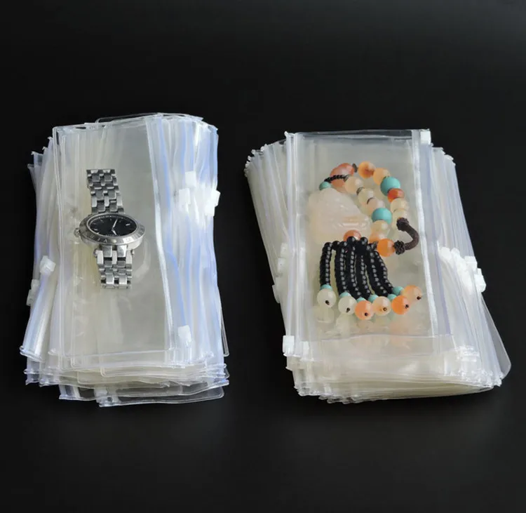 50PCS 긴 투명 흰색 플라스틱 PVC 쥬얼리 포장 가방 DIY 목걸이 팔찌 방진 산화 방지 시계 선물 보관 파우치