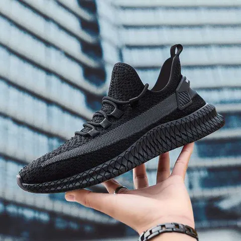 Men's Casual Sneakers Solid Color Breathable Mesh Upper Casual Shoes for Men Fashion Sports Cloth Shoes Soft Outsole  Men Shoes
