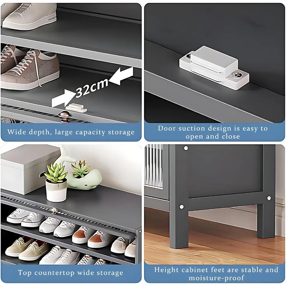 Description Picture 4 of itemBamboo Shoe Storage Cabinet with Flip Doors, 10-Tier Freestanding Shoe Rack for 40-45 Pairs, Entryway Shoe Cabinet for Hallway