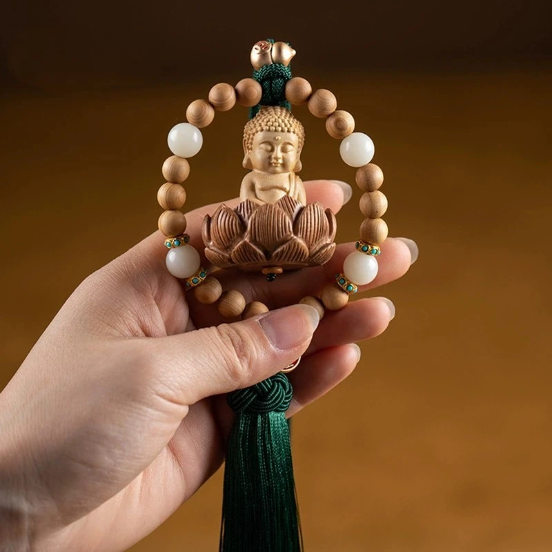 

Suitable for boxwood baby Buddha car rearview mirror pendant, high-end car mounted pendant for men and women, safe peach wood