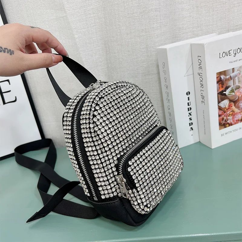 

2022 New Fashion Mini Shining Diamond Splicing Backpack All Match Shoulder Bag Crossbody Bag Office Daily