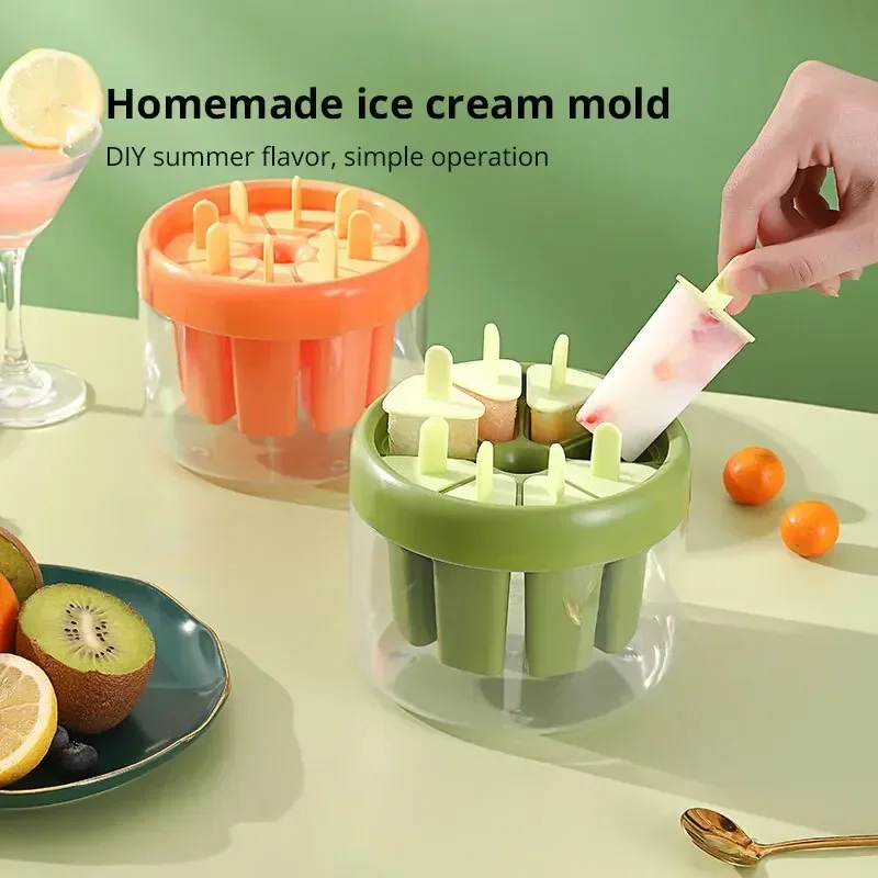 

1pc Green/Orange Silicone Ice Cream Mold DIY Dessert Popsicle Moulds Tray Ice Cube Maker Homemade Tools Summer Party Supplies