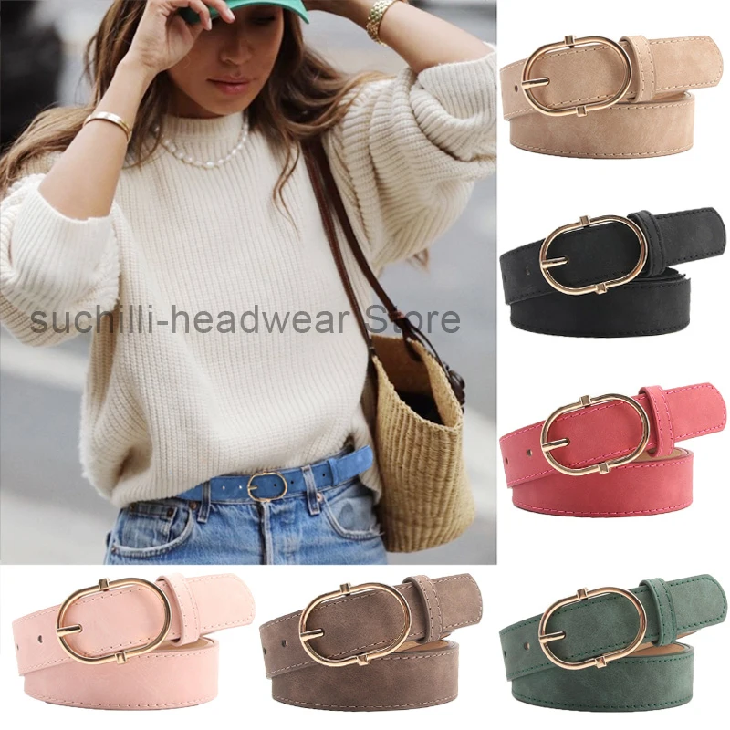 New Belts for Women Simple Leather Gold Buckle Matte Belt Female Jeans Dress Pants Waistband Luxury Designer Brand Straps Gifts