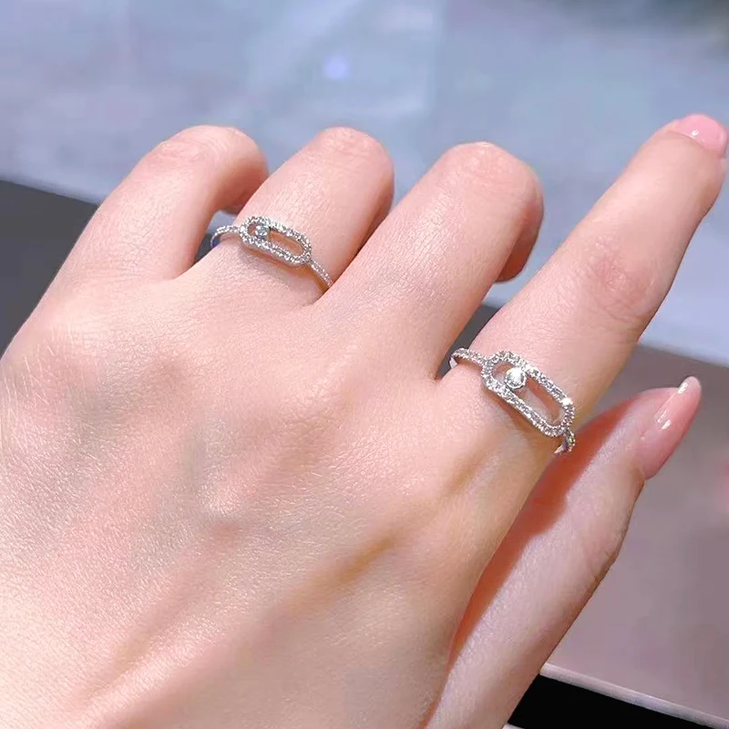 High quality 925 sterling silver exquisite fashion single diamond sliding ring Ladies luxury jewelry Christmas Valentine gift 5