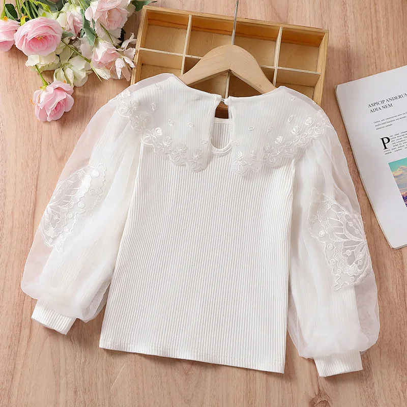 Autumn Girls Blouse Children Clothing Cute Bow Child Shirt Cotton Long Sleeve Shirt Kids Clothes 4 Colors Age 2-16T 1584