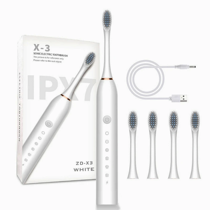 Electric Sonic Toothbrush 4 Brush Heads Smart Ultrasonic Dental Teeth Whitening 6 Mode USB Charger Rechargeable Adult ToothBrush