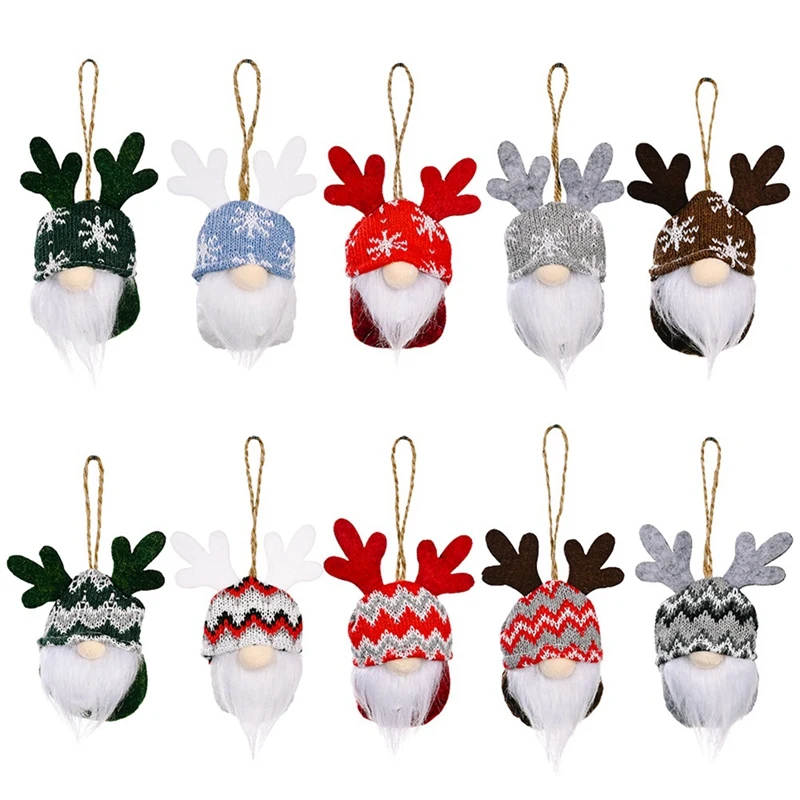 

Christmas Pendant Decor Antlers Knitted Hat Faceless Doll For Christmas Tree Hanging Pendant Holiday Decor Accessorie