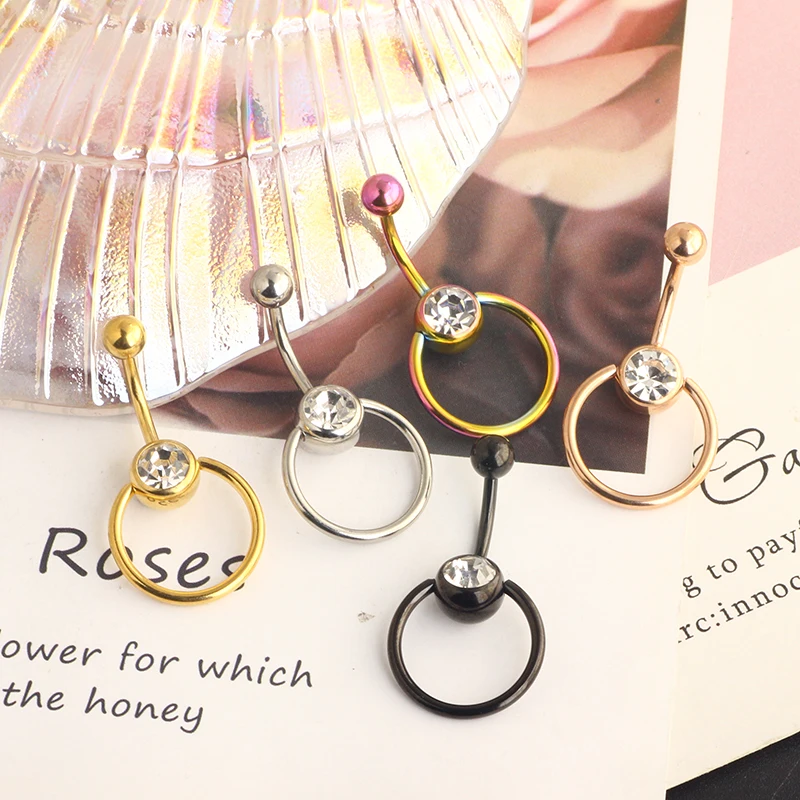 Hoop belly button piercing Screw Belly Ring Curved Banana Navel Bell Button Ring 14G Body Piercing Jewelry