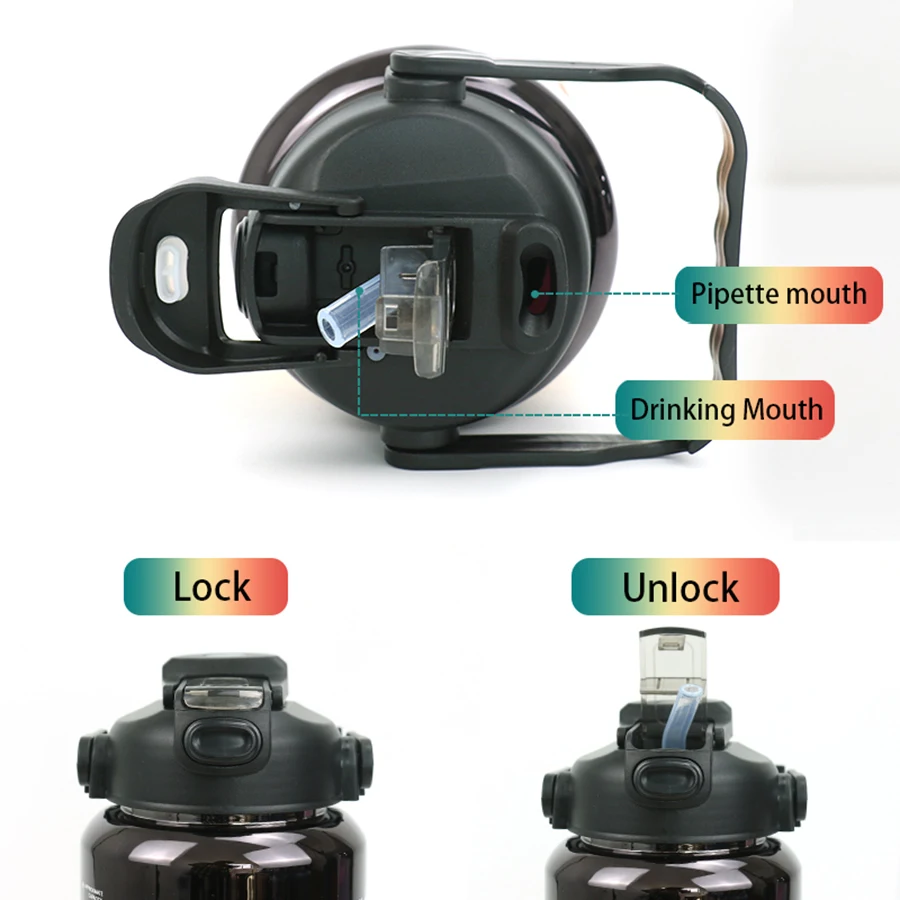 Set of 3 Leak-Proof Electroplated Gradient Water Bottles with Straws and Time Markers - Ideal