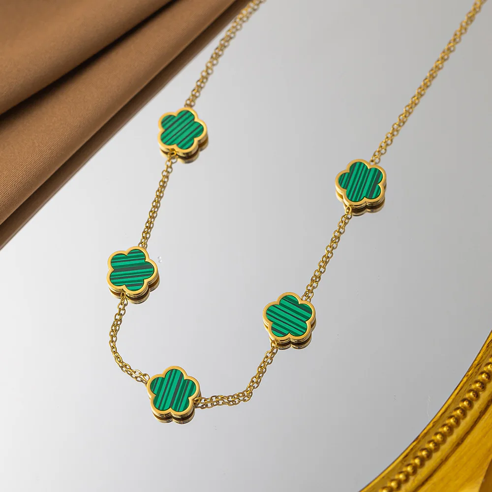 Stainless Steel Flower Necklace with 18K Gold Plated Luxury Design 