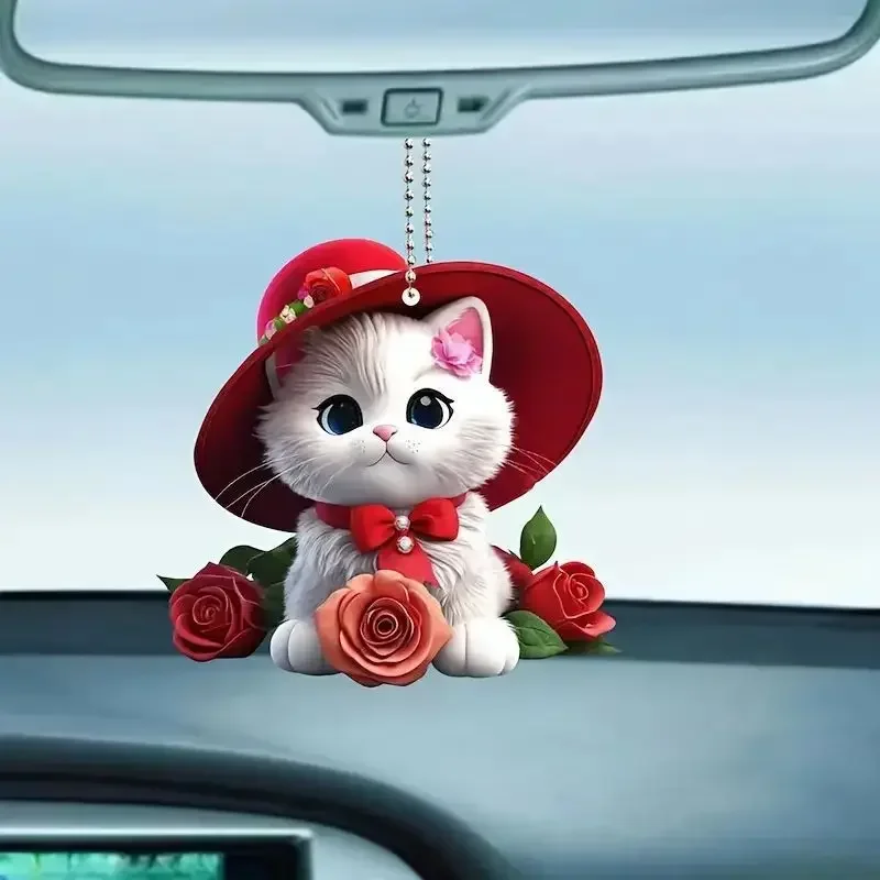 Cute Cat Rearview Mirrors Pendant Car Hanging Ornaments Car Decoration Accessories Gifts for Women Men Christmas Decoration 2