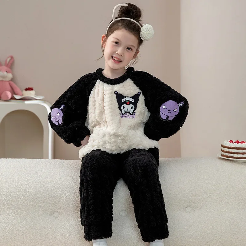 

Sanrio Kawaii Pajama Set Kuromi Cinnamoroll Anime Cartoon Flannel Cute Thick Loungewear Parent Child Outfit A Gift for A Child