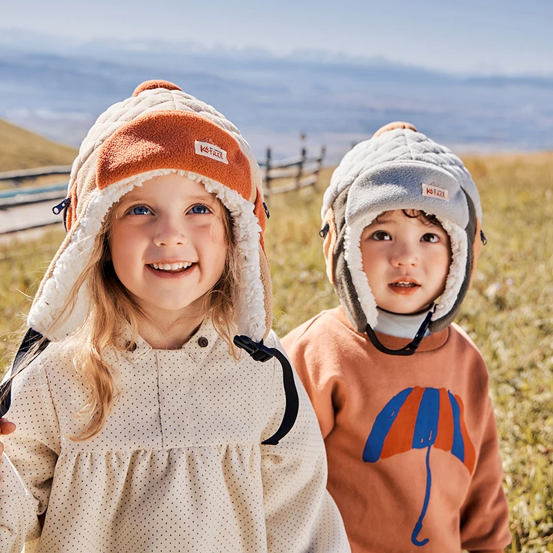Winter Aviator Bomber Hat Boys Girls Outdoor Warm Earflap Hats Children Cute Fleece Lining Ear Protectors Cap Beanie