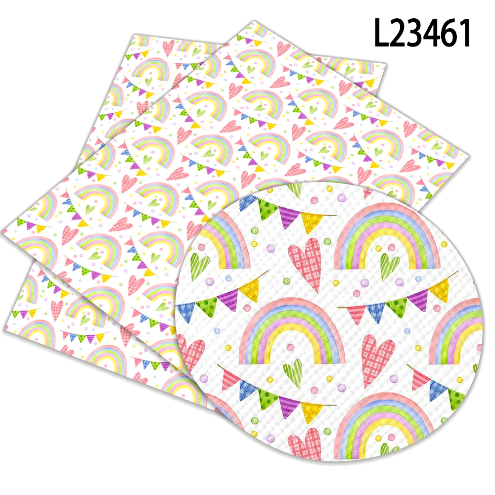 Rainbow Cute Print Pattern Faux Leather Vinly Cross Grain for DIY Hair Bow Jewelry Earring Craft Making 30*22cm