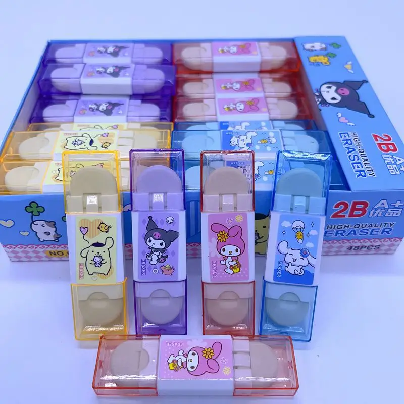 

48pcs Sanrio Series Melody Kuromi Cute Cartoon Eraser Creative Individual Packaging Double-Ended Eraser Students School Supplies