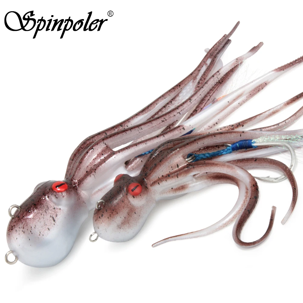 Spinpoler Squid Soft Lure UV/Glow Octopus Bait 110g 150g 200g Jighead  Sinking Jigging Saltwater Trolling Jig Rubber Rigged Tuna