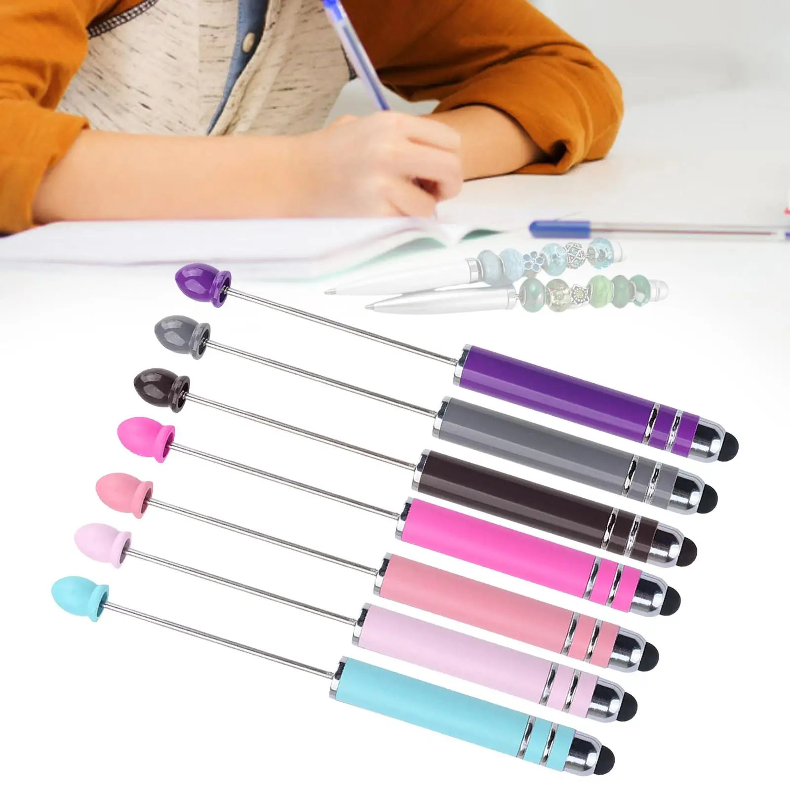 7Pcs Creative Beadable Pens Ball Pen Cute Bead Pen for Exam Classroom Office