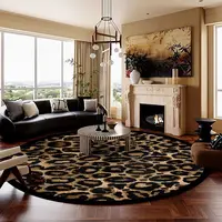 European Leopard Round Carpet Living Room Sofa Large Rugs Comfortable Bedside Non Slip Luxury Carpets Bedroom Coffee Tables Mat 1