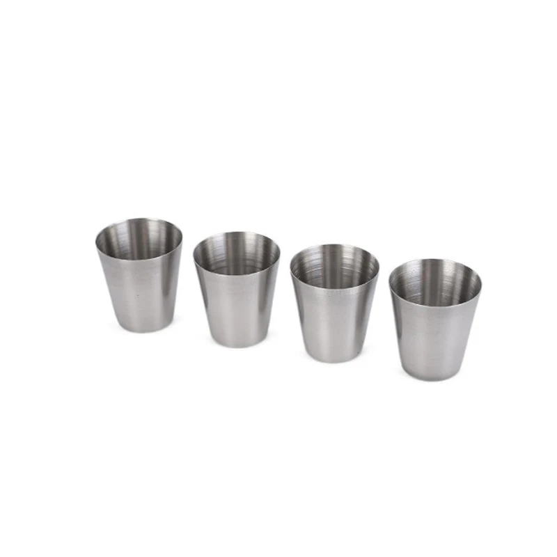 Shot Glasses 4pcs/set 30ml Mini Stainless Steel Wine Drinking Glasses With Leather Cover Bag Barware Portable Outdoor