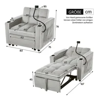 Выдвижной односпальный диван-кровать 3 в 1, подстаканником, держателем для мобильного телефона, кресло с откидной спинкой и спальным действием — изображение 6