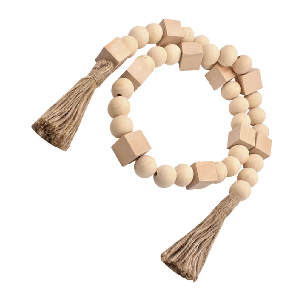 

Wood Beads Garland Farmhouse Wooden Beads Pendant with Tassel Home Decor