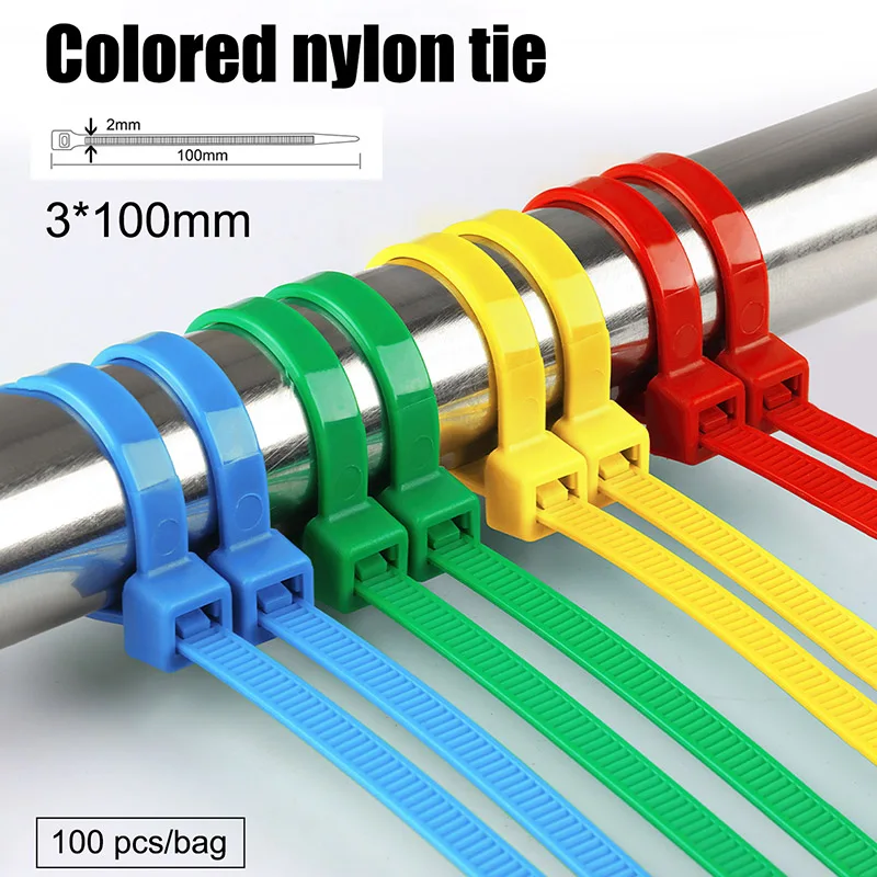 

100pcs 3x100mm Colored Self-locking Plastic Nylon Tie Cable Tie Fastening Ring Cable Tie Zip Wraps Strap Nylon Cable Tie Set