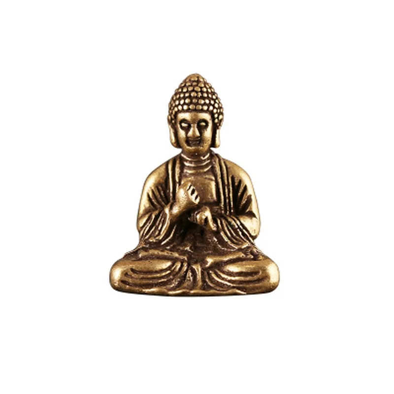 Mini Portable Vintage Brass Buddha Statue Pocket Sitting Buddha Figure Sculpture Home Office Desk Decorative Ornament