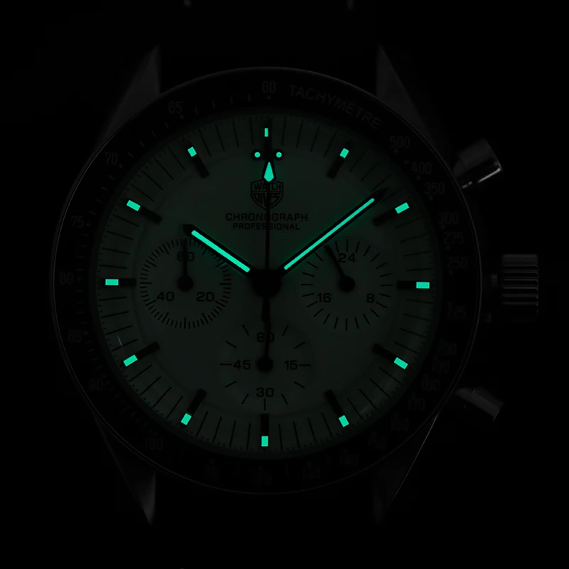Watchdives WD1861 VK63 Chronograph Watch Bubble Sapphire Crystal High Clear AR Coating Men Watch Aluminum Bezel BGW9 Luminous