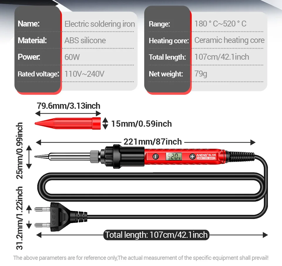 Adjustable Temperature Electric Soldering Iron ANENG SL105 Digital Display Welding Control Rework Station Heat 110V/US 220V/UE