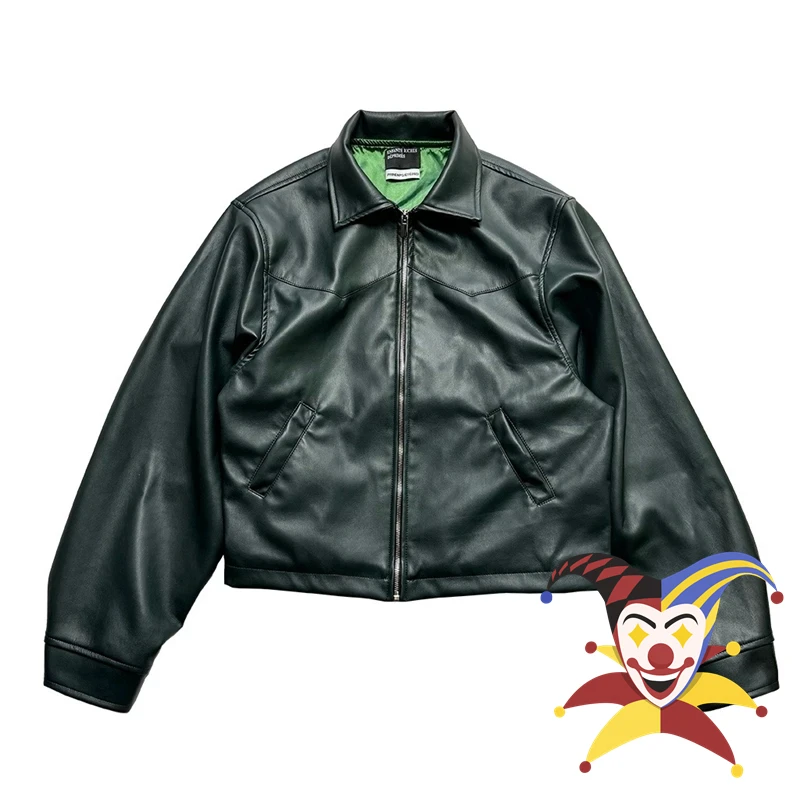 

Dark Green ERD Batik Leather Zipper Jacket Men Women 1:1 Coat Jackets