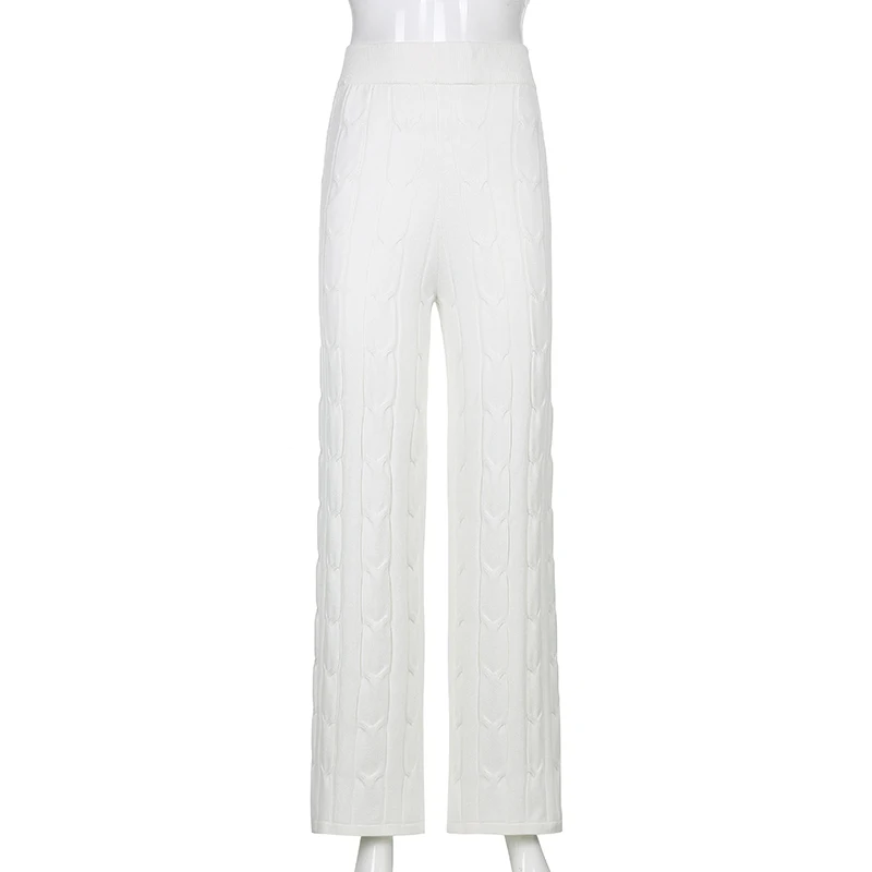 Fashion wide leg pants Casual Loose Knit White Pants Spring High Waist Trousers Ladies Elegant Retro Jogger Women Streetwear